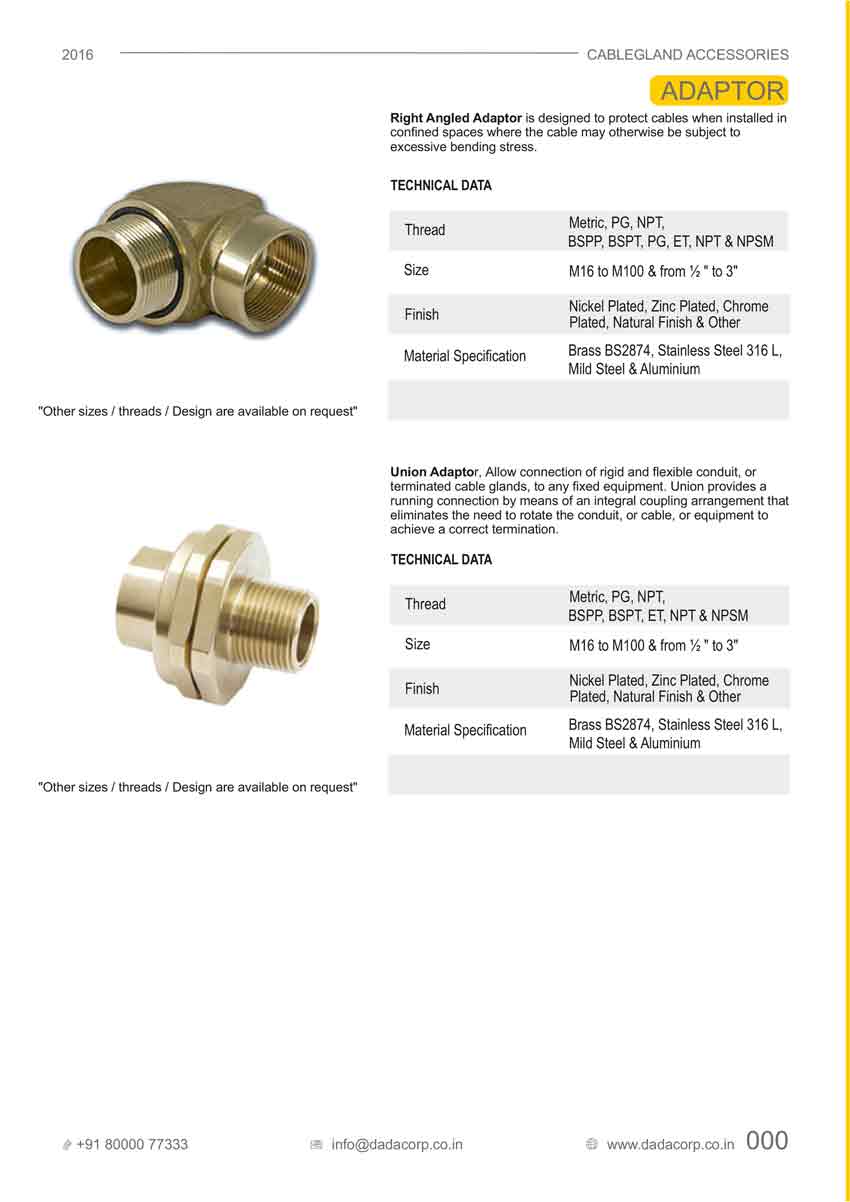 Right Angled Adaptor & Union Adaptor