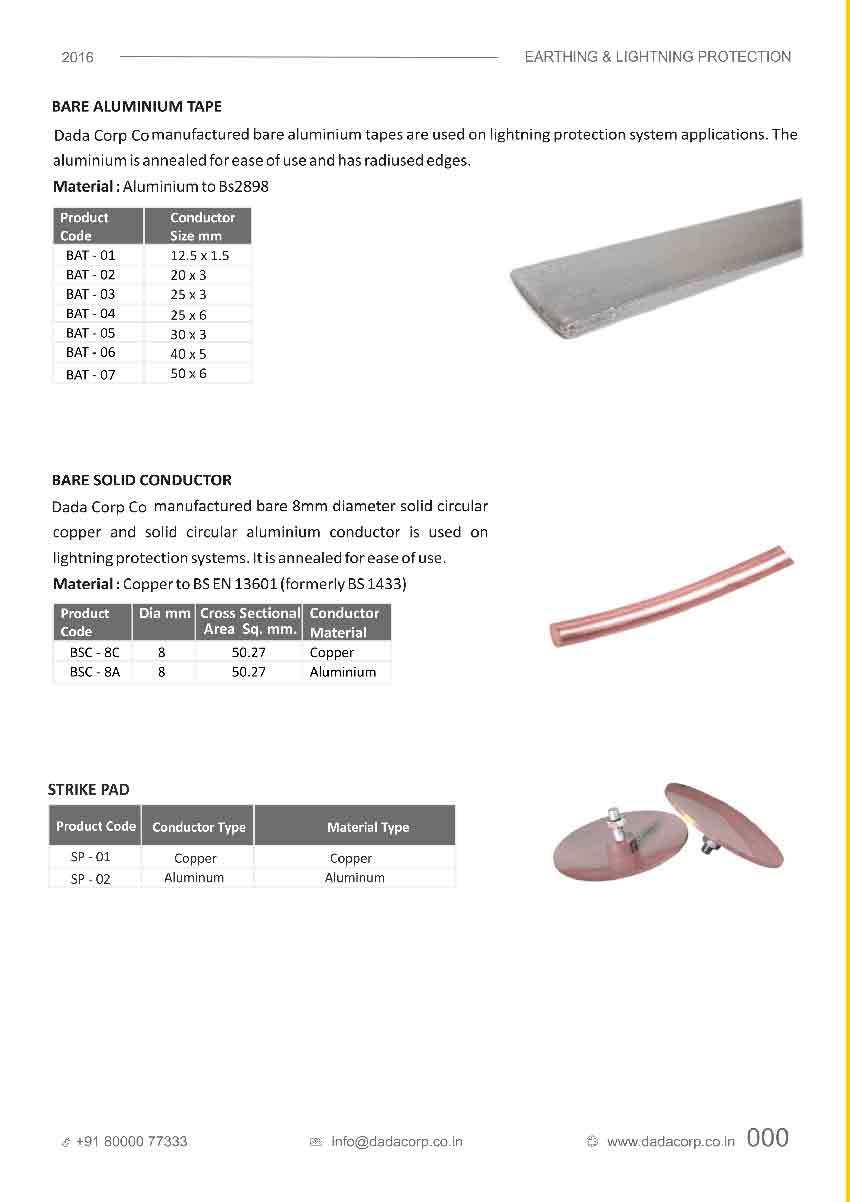 Bare Aluminium Tape, bare solid conductor & strike pad